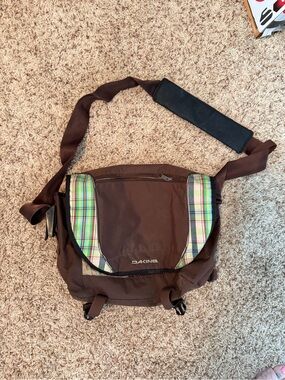 Dakine Brown Messenger Bag with Green Plaid Accents